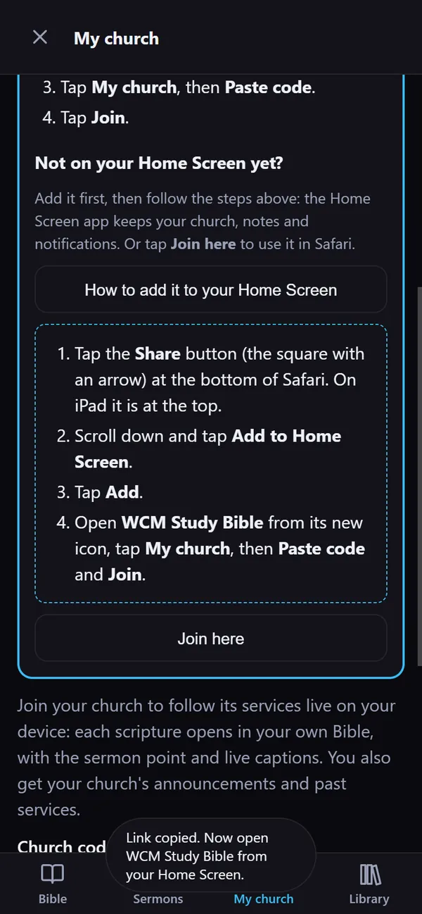 The app's own How to add it to your Home Screen steps, shown in Safari on an iPhone