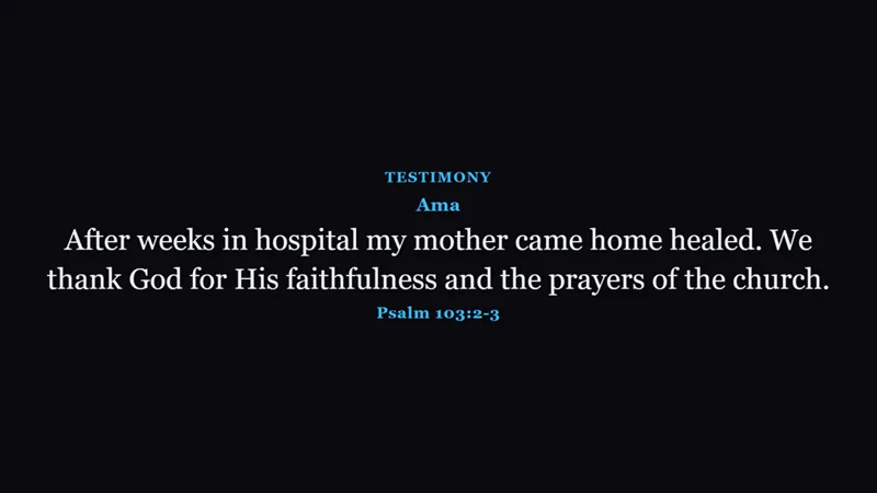 A testimony slide on the projector