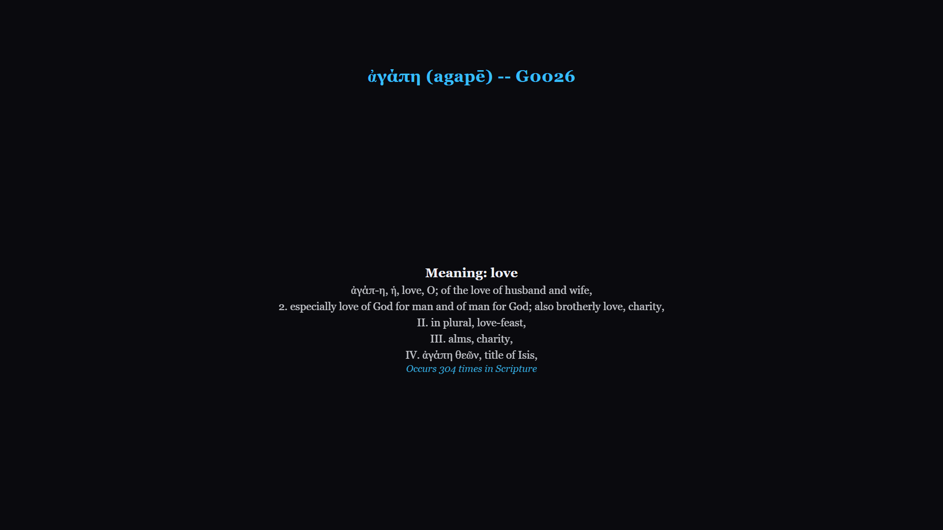 A Greek word study card for agapē, projected on screen